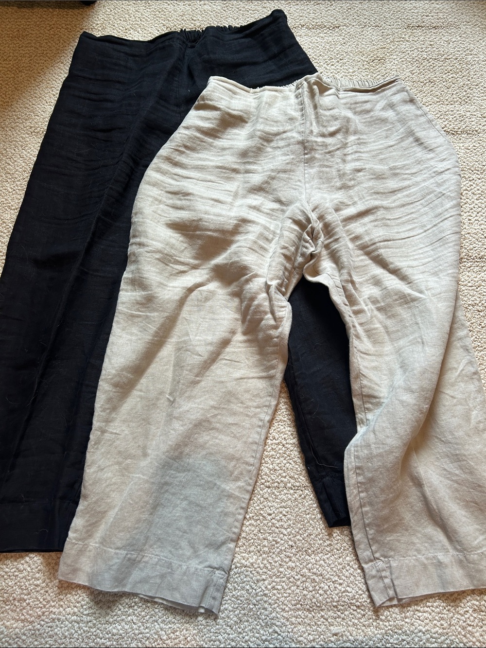 bryn Walker Two-Pair Relaxed Wide-Leg Linen Capris in Black and Tan, size M